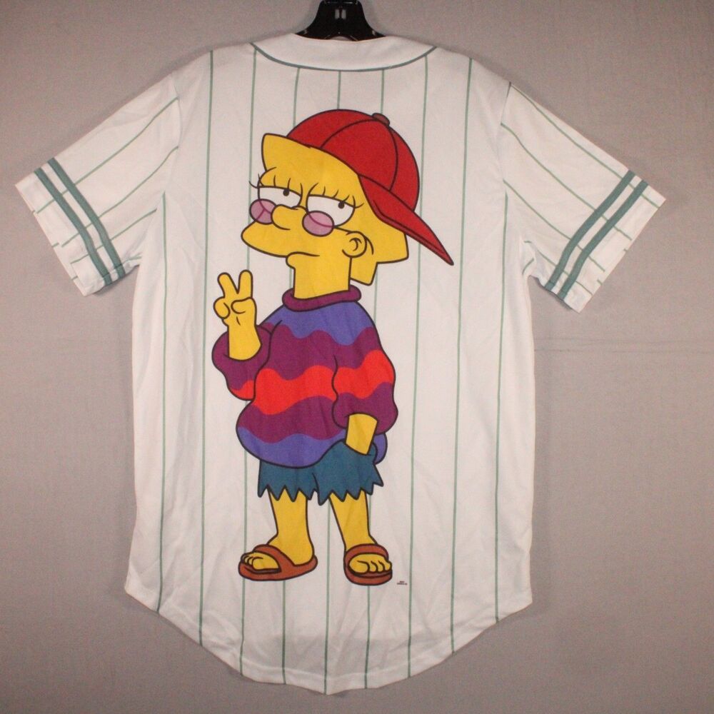 The Simpsons Lisa Whatever Baseball Jersey Shirt Small White Green Pinstripe 90s